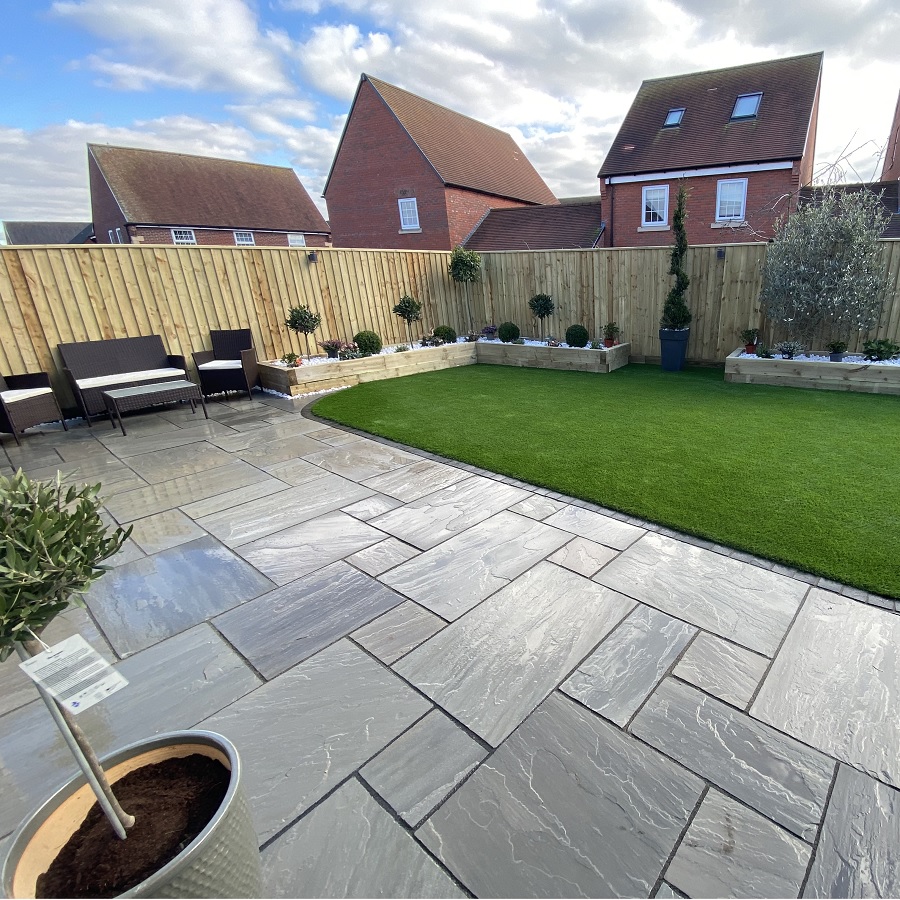 Kandla Grey Mixed Size Riven Sandstone Paving Slabs