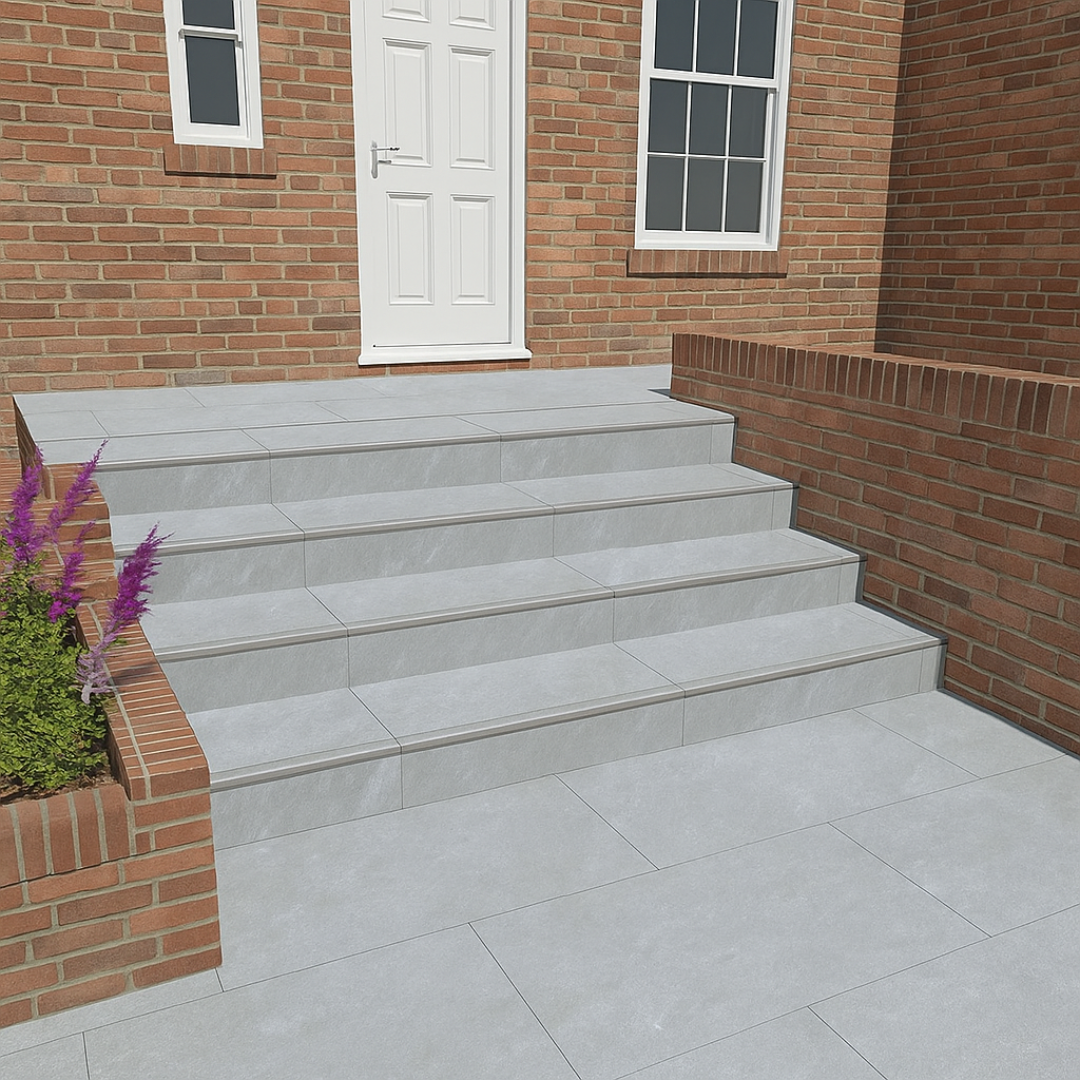 Kandla Grey Natural Porcelain Bullnose Steps - 900x450 20MM