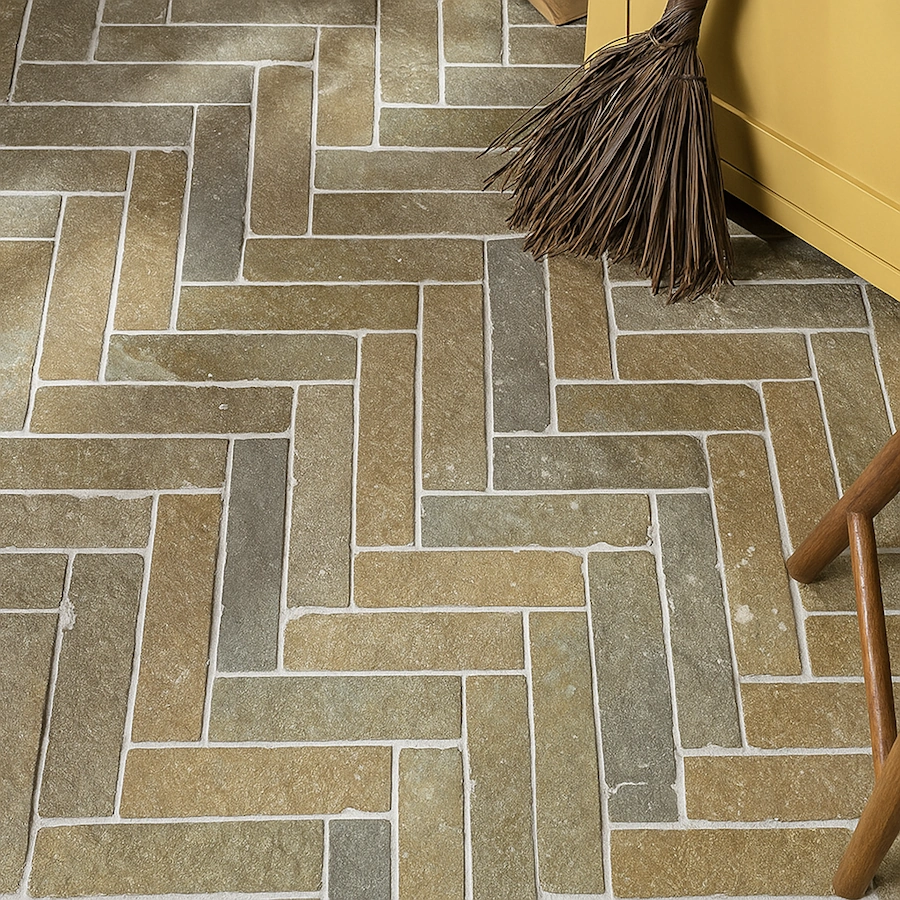 Yellow Limestone Herringbone Pattern